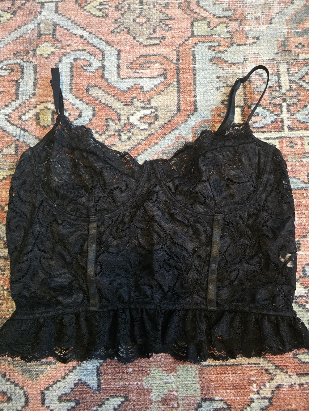 ROMWE Black Lace Cami with Ruffle Trim